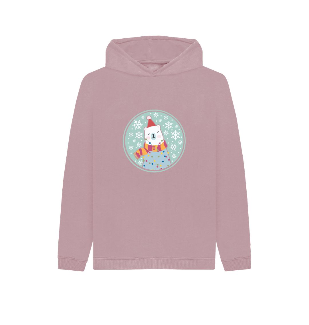 Mauve Cosy Polar Bear - Unisex Kids' Pullover Hoody