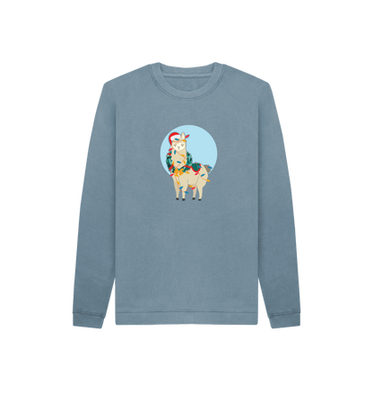 Blue sweatshirt with llama graphic