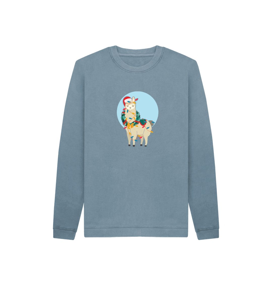 Stone Blue Merry Llama - Unisex Kids' Organic Jumper