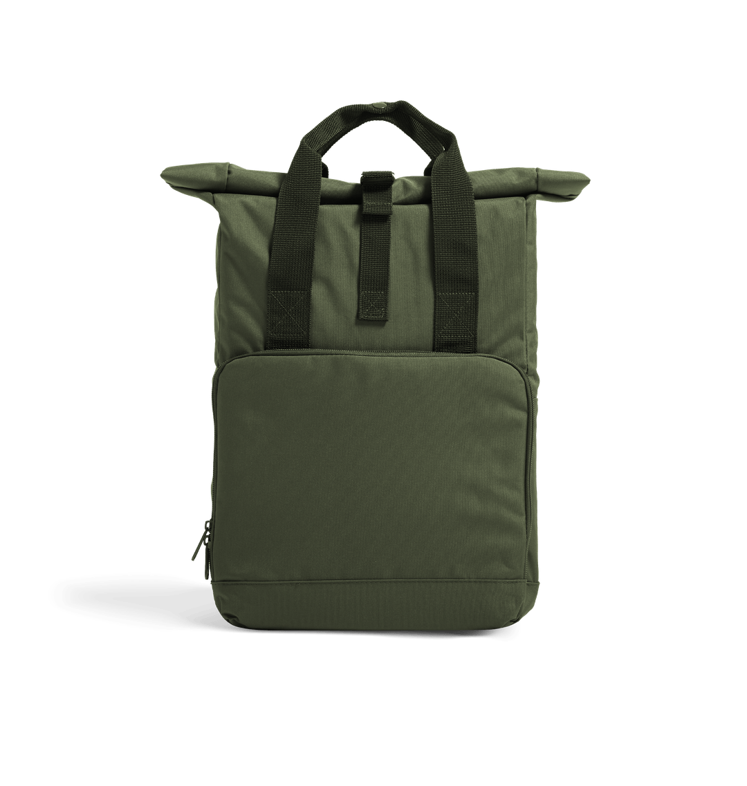 Olive Green Plain Recycled Twin handle Roll-Top Backpack