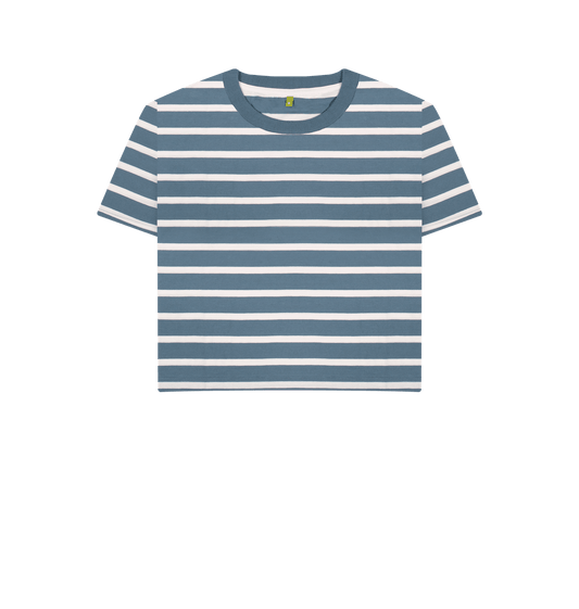 Blue Stripes Women's Striped Organic Boxy Tee