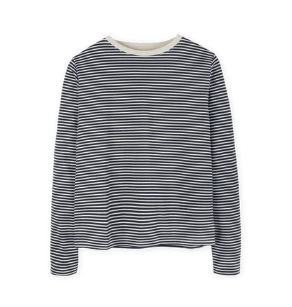 Oat & Navy Stripe Women's Stripe Heavyweight Long Sleeve T-Shirt