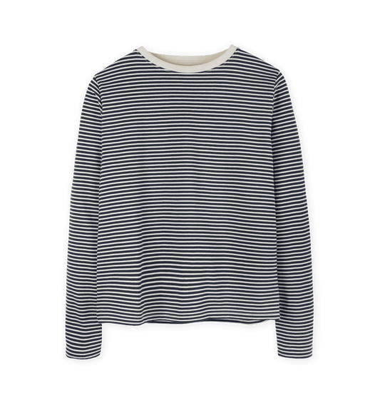 Oat & Navy Stripe Women's Stripe Heavyweight Long Sleeve T-Shirt