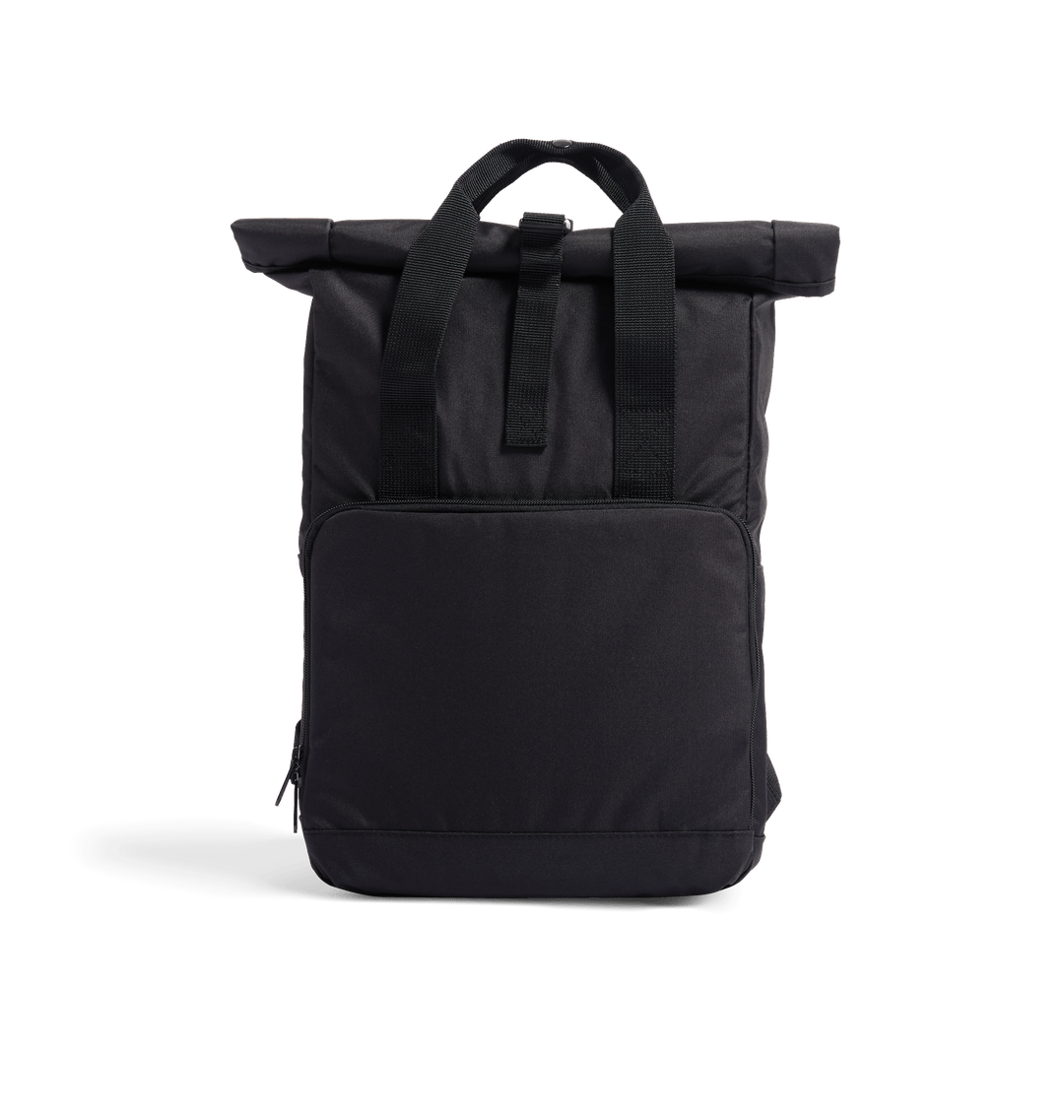 Black Plain Recycled Twin handle Roll-Top Backpack