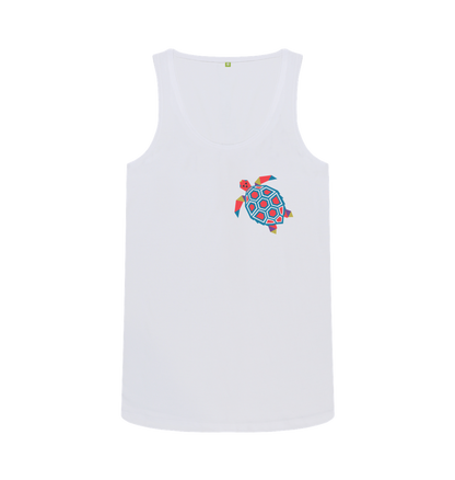 White tank top with colorful turtle design