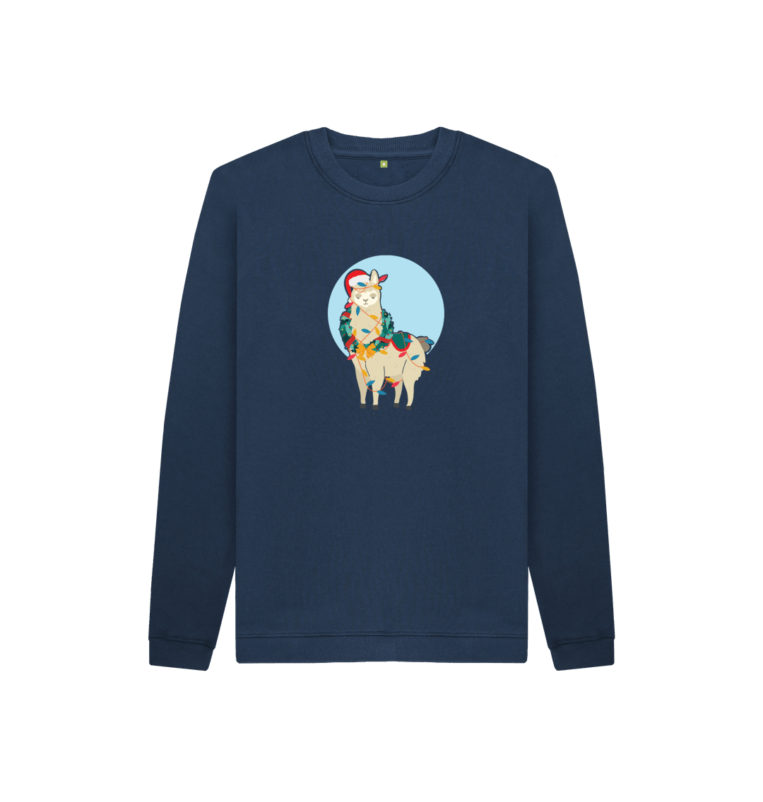 Navy blue sweatshirt with llama graphic
