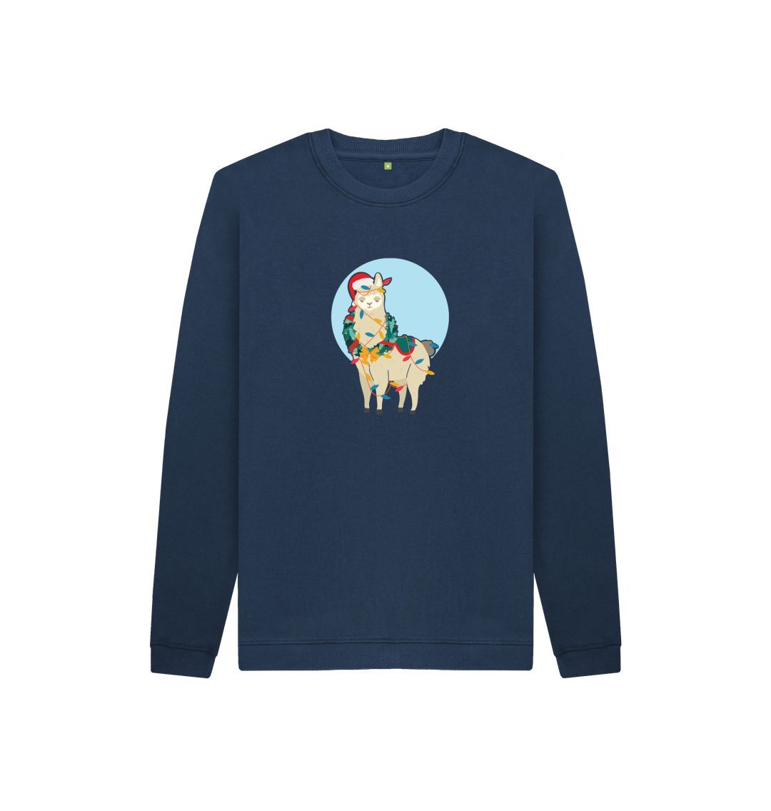 Navy Blue Merry Llama - Unisex Kids' Organic Jumper