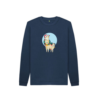 Navy Blue Merry Llama - Unisex Kids' Organic Jumper