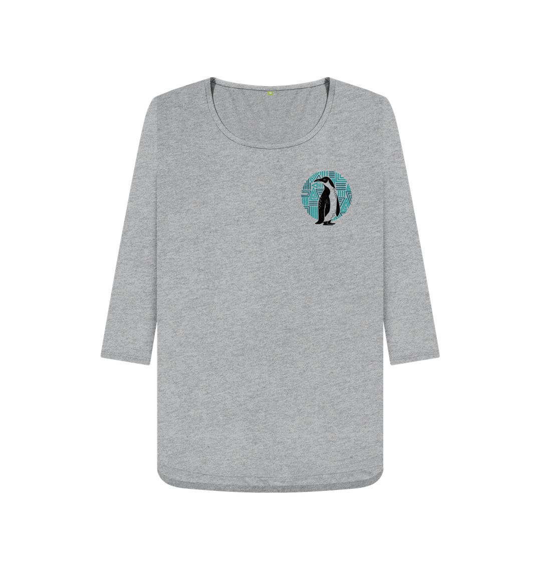 Athletic Grey Penguin Motif - Women's 3\/4 Sleeve T-shirt