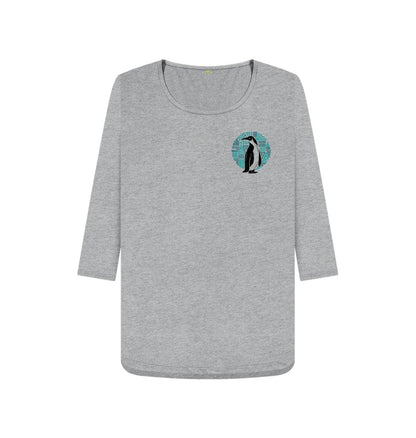 Athletic Grey Penguin Motif - Women's 3\/4 Sleeve T-shirt