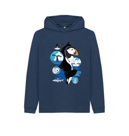 Navy blue hoodie with Arctic animal design