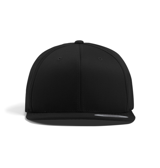 Black flat-brimmed baseball cap
