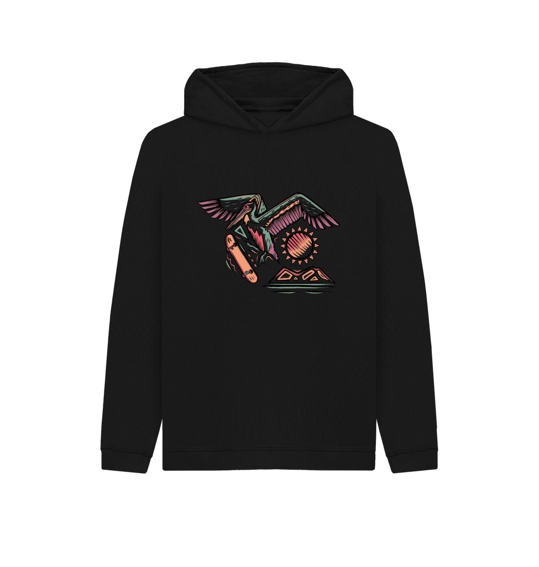 Black Printed Kids Hoodie Front