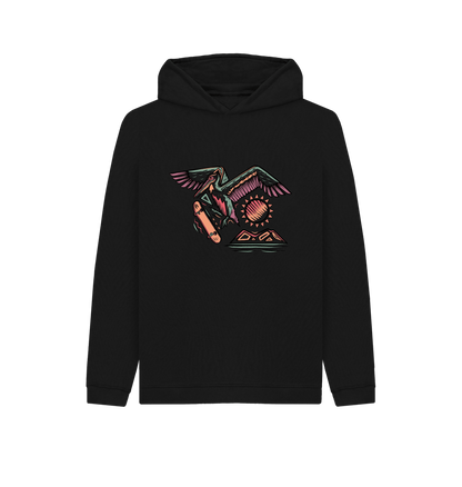 Black Printed Kids Hoodie Front