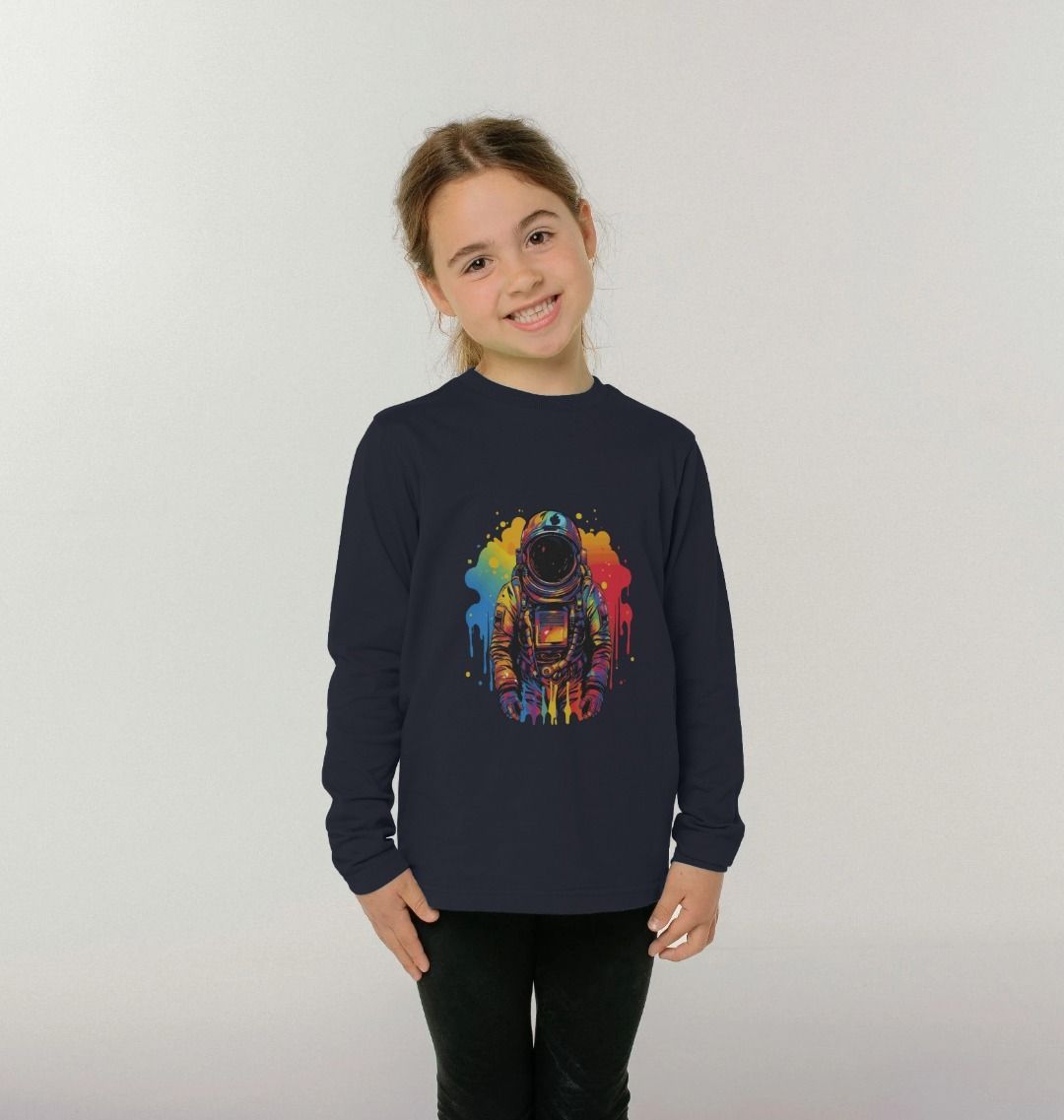 Colour Drip Spaceman - Kids Organic Long Sleeve T-shirt