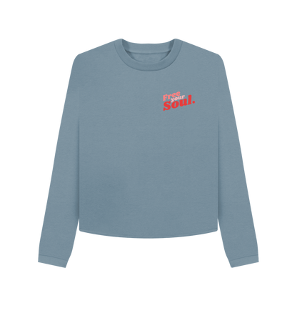 Stone Blue Printed Boxy Jumpers