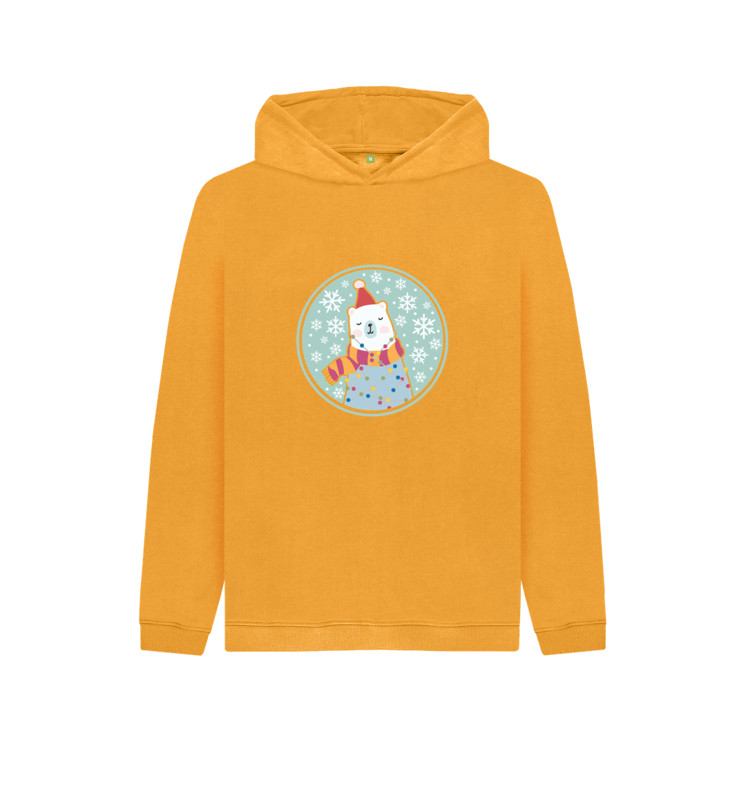 Yellow hoodie with polar bear design
