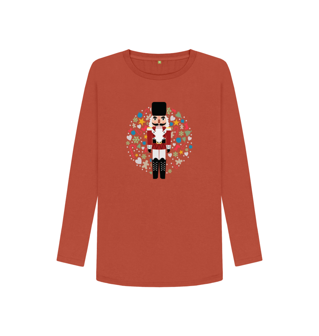 Red long-sleeved t-shirt with nutcracker design