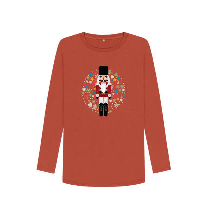 Red long-sleeved t-shirt with nutcracker design