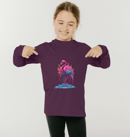 Colour Drip Flamingo - Kids Organic Long Sleeve T-shirt